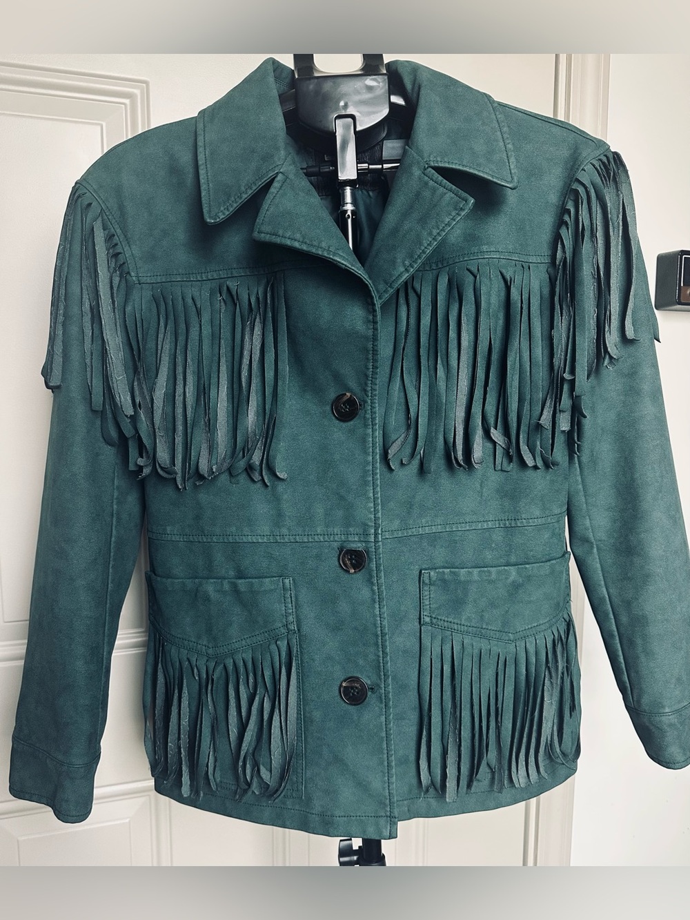 Urban Outfitters Dark Green Faux Suede Fringe Jacket SzM